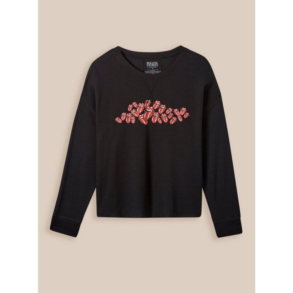 NWT The Rolling Stones Black Waffle Knit Cropped Long Sleeve Tee Torrid Size 3X - Picture 6 of 9